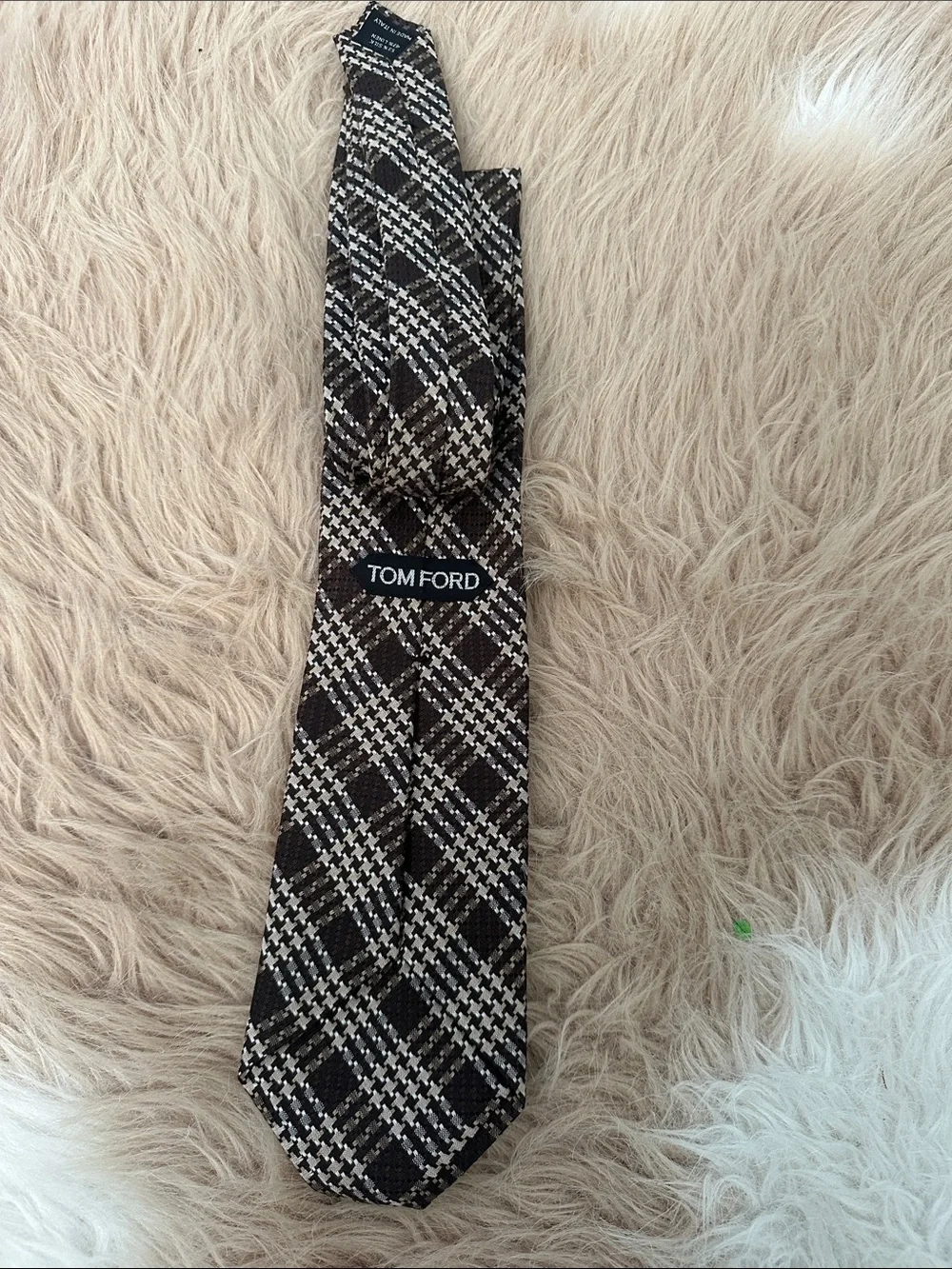 Tom Ford Brown and Cream Plaid Silk Tie